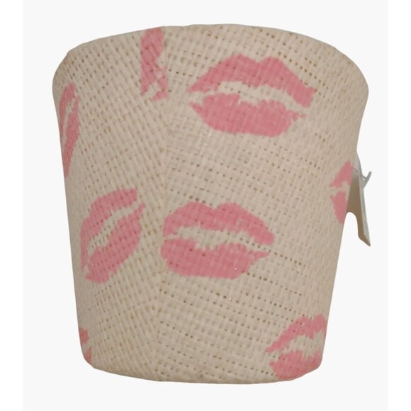 Burlap Basket Lined Plant Holder Pink Lipstick Marks Kisses Valentine 4 Inch - Picture 2 of 5